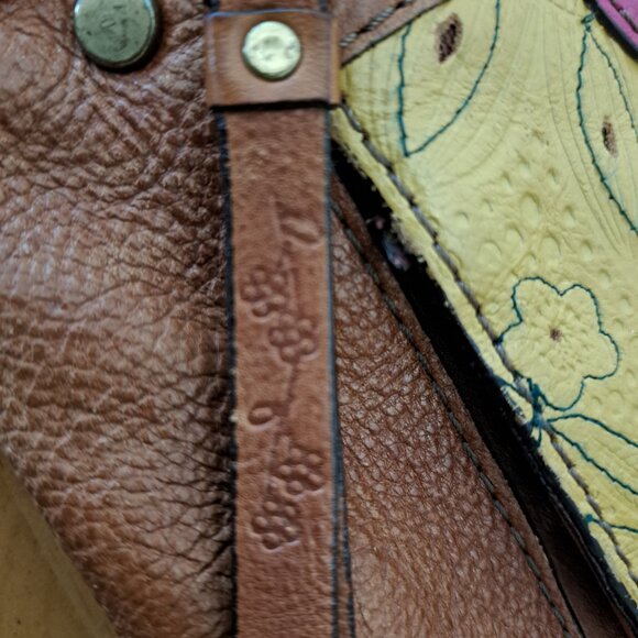 Fossil Multicolor Patchwork Leather Suede Pocket Boho Crossbody Bag - Picture 6 of 16